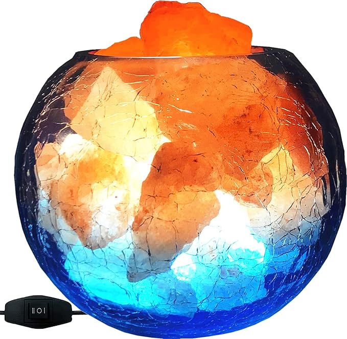 USB Himalayan Salt Lamp, Salt Rock Lamp with Natural Salt Chunks Bring Visual Impact of Ice and Fire to you, Used for Desk, Bedroom, Living Room and Gift - Color Changing + Warm Light Mode