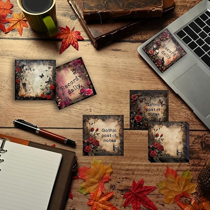 16 Pieces Halloween Gothic Style Sticky Notes Self-Adhesive Gothic Style Design Note Pads Gothic Style Sticky Memo Notes for School Office Home Supplies Students Teachers Gift