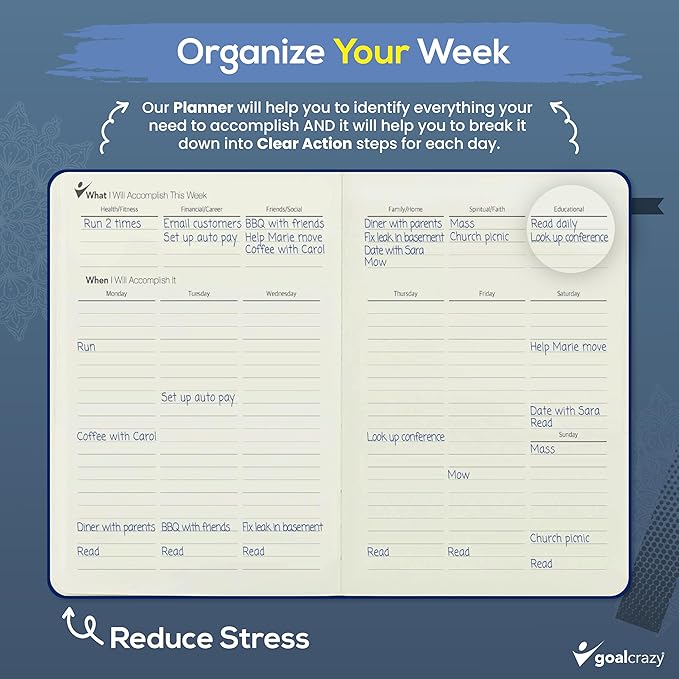 Undated Planner - 90 Day Guided Journal, 2025 2026 Weekly Organization, Productivity Habit Tracker, Inspirational, Life Setting, Navy Blue Leather, Almond Pages