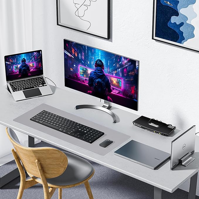 ALOANES Silvery Waterproof Desk Mat, Large Mouse Pad with Extended Mouse Mat, with Anti Slip Base, Stitched Edge, Grain Jacquard Surface, Perfect for Gamer, Office & Home, 3XL(15.74''x35.43''x0.12'')