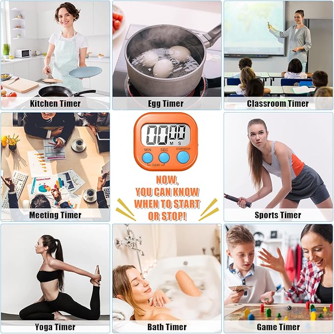 Macarrie 48 Pcs Digital Kitchen Timer Bulk Small Magnetic Backing Stand Timer Clock Loud Alarm LCD Display Electronic Minute Second Count up Countdown Alarm for Teacher Classroom Cooking Baking