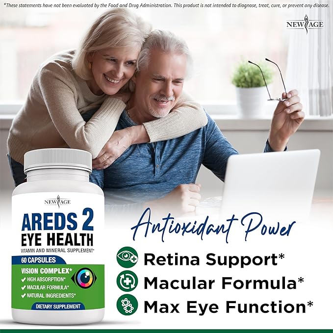 NEW AGE AREDS 2 Eye Vitamin Contains Bilberry 6000mg Lutein (32mg), Grape seed (6000 mg), Eyebright (1000 mg), and Zeaxanthin (8 mg) - 120 Count