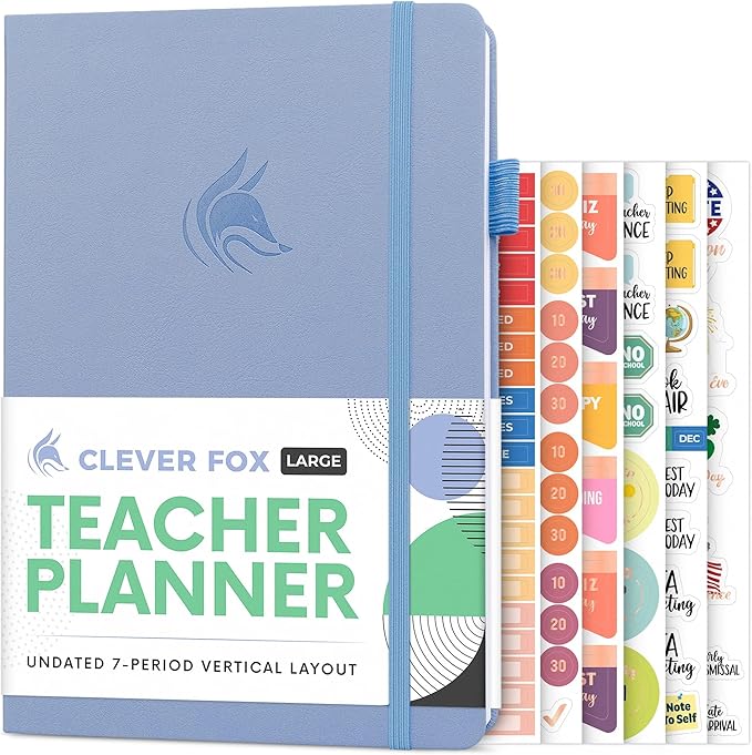 Clever Fox Teacher Planner – School Year Planner with Calendars & Lesson Plans – Teacher Plan Book for Classroom & Homeschool Organization - Undated, 7x10″, Hardcover (Periwinkle)