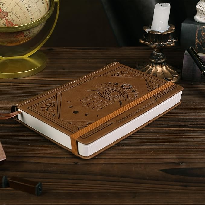TIEFOSSI Lined Journal Notebook for Women Men, Leather Journal with Pen, A5 Evil Eye Hardcover Notebook for Work, Journaling, Travel & School, 100 GSM Thick Paper, 320 Numbered Pages, 6.2 x 8.3 in