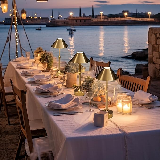 Cordless Table Lamp - Rechargeable Night Light with 2000mAh Battery, Touch Control, Dimmable White/Warm/Neutral Light, Adjustable Height, USB Charging, Ambient LED Bedside Lamp (Gold)