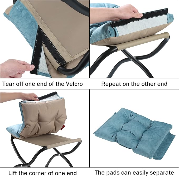 15" Foldable Foot Stool Ottoman with Metal Frame - Washable Blue Upholstered Indoor/Outdoor Footrest for Living Room, Bedroom, Patio - Space-Saving Compact Design