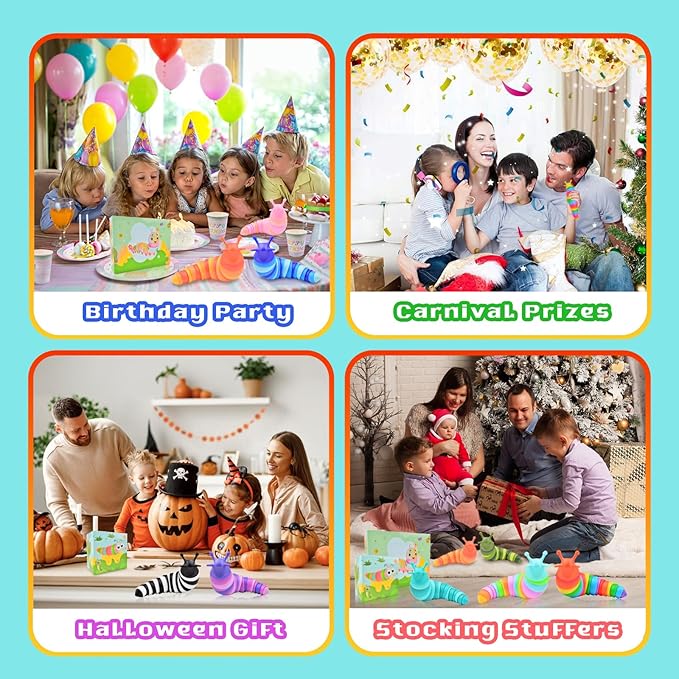 Cevioce 4 Pcs Toddler Party Favors - Fidget Toys Slugs for Students & Classroom Prizes - Goodie Bag Stuffers for Kids 3-5