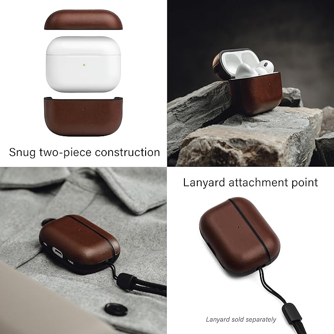 Leather Impact Airpods Pro 2nd Generation Case | Compatible with Airpods Pro Case 2nd Gen | Genuine Leather | MagSafe | Full Drop Protection | Airpod Pro Case (Dark Brown)