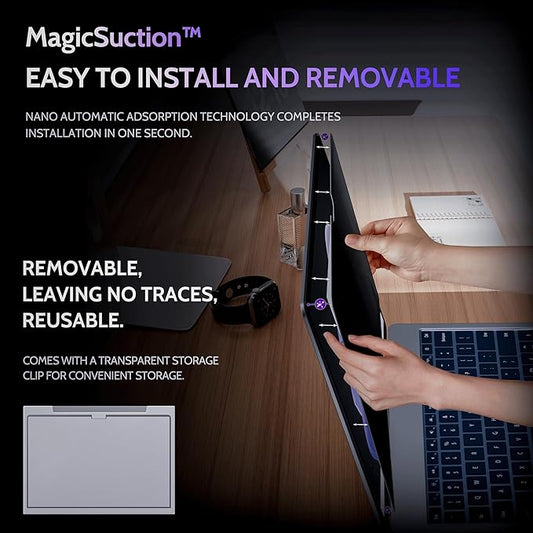 Privacy Screen for 14.4 Inch Surface Laptop Studio 2/1, MagicSuction™ Removable Anti Spy Black Protector, Glare Blue Light Filter for Microsoft Laptop Computer Monitor