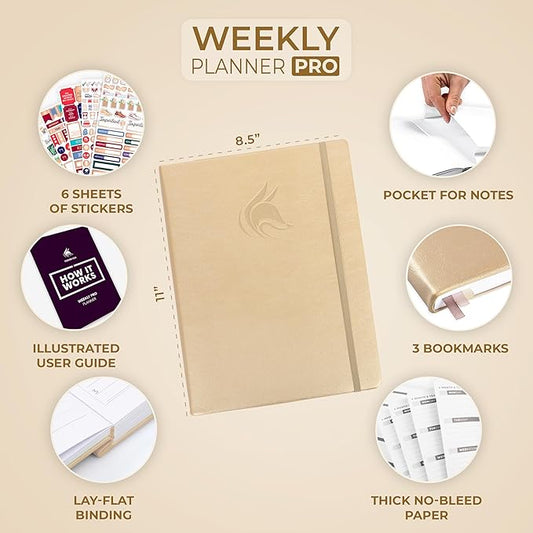 Clever Fox Planner PRO – Weekly & Monthly Life Planner to Increase Productivity, Time Management and Hit Your Goals, 8.5x11″ (Pearl)