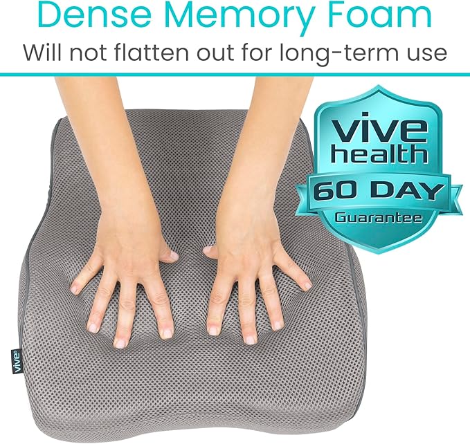 Vive Full Lumbar Cushion - Memory Foam Contour Support for Lower Back Pain - Ergonomic Pressure Relief for Office Chair, Car - Large Mesh Orthopedic Seat Backrest Roll for Improving Posture (Gray)