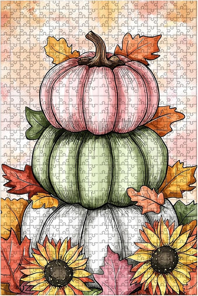 1000 Piece Wooden Puzzle Autumn Pumpkin Adults & Kids Challenging Game to Relieve Stress Improve Focus & Enjoy 29.5x19.7 Inch