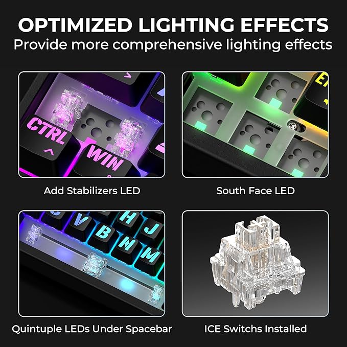 x XVX M67 Wireless 60% Percent Keyboard, QMK/VIA Topographic Gaming Keyboard, Tri-Mode Thocky Creamy Mechanical Key board, Hot Swappable Gasket Mount RGB IMD Tech for Win/Mac, Miami Theme, Black