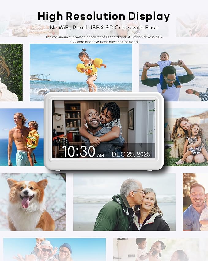 Mesqool 7" Digital Dementia Alarm Clock Large Display for Seniors, Plug in Electric Date Day of Week Calendar Clock 23 Alarms 18 Ringtones for Elderly Memory Loss Alzheimerโs, Auto DST