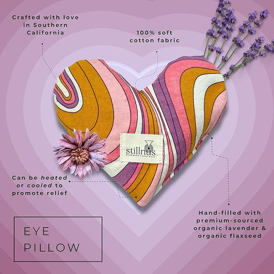 Weighted Heart Eye Pillow – Sensory Relaxation Tool for Anxiety, Sleep, and Meditation – Organic Lavender + Flaxseed – Retro Swirl Design – Stress Relief Gift for Women Under $40