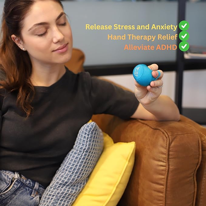 Yogi Stress Ball with Finger Grip Strap ā Squeeze Ball for Anxiety Relief & Hand Therapy ā Grip Strength Trainer for Adults & Kids, Fidget Toy for Stress Relief, Squishy Sensory Ball