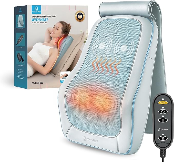 COMFIER Shiatsu Back Massager with Heat, Neck and Back Massager for Pain Relief Deep Tissue,Gift for Men Women Home Office Use-Blue