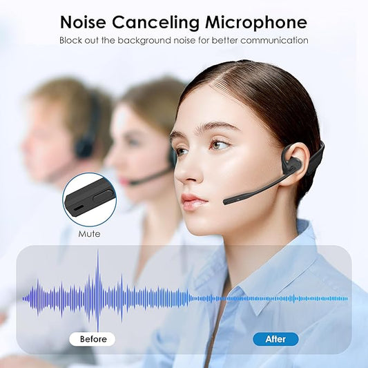 Open Ear Headphones with Mic, Bluetooth Headset with Microphone, Dual Connect Bluetooth 5.3 with AI Noise Cancelling Mic & Mute Function, Wireless Headset for Work, Sports, Drive