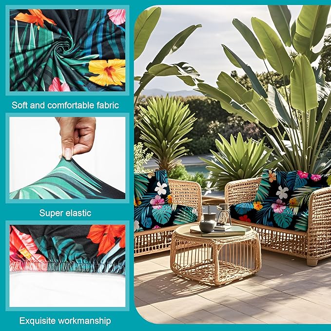 14Pcs Stretch Patio Cushion Covers,Outdoor Couch Covers Replacement,Outdoor Couch & Sofa Slipcovers,for Patio Furniture Cushion Covers,Washable Reusable Furniture Protector (Summer Night,Cover Only)