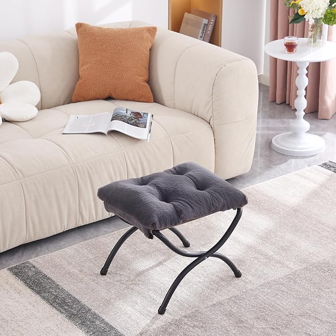 LITA Folding Upholstered Footrest Stool, Modern Small Portable Accent Ottoman with Detachable Thick Cotton Cushion Padded Sofa Stool with Metal Frame for Lazy Chair, Living Room & Bedroom