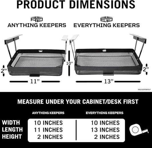 Anything Keeper Under Cabinet, Pull-Down Under Shelf Basket, Drawer Organizer for Office Tables, Under Desk Storage Shelf, RV Space Savers, Camper Must Haves, Easy Install - 11 x 10 x 2.5 in - Black