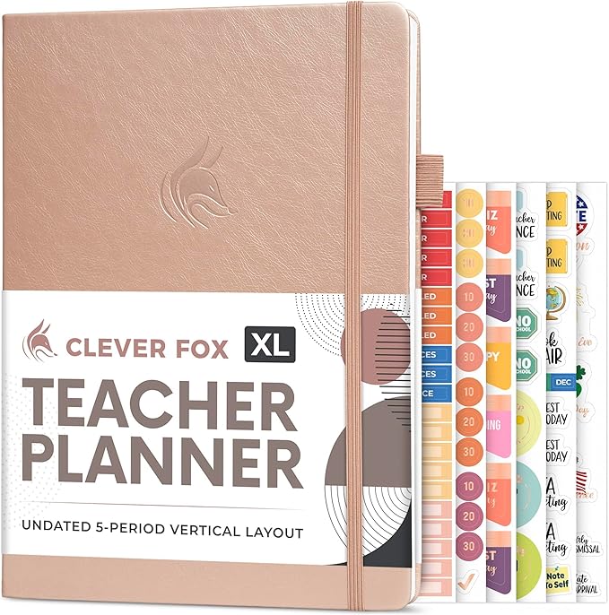Clever Fox Teacher Planner – School Year Planner with Calendars & Lesson Plans – Book for Classroom & Homeschool Organization, A4 (Rose Gold)