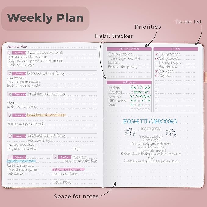 GoGirl Planner Agenda – Colorful Undated Monthly & Weekly Organizer for Women, Journal for Time Management & Productivity (Rose Gold)
