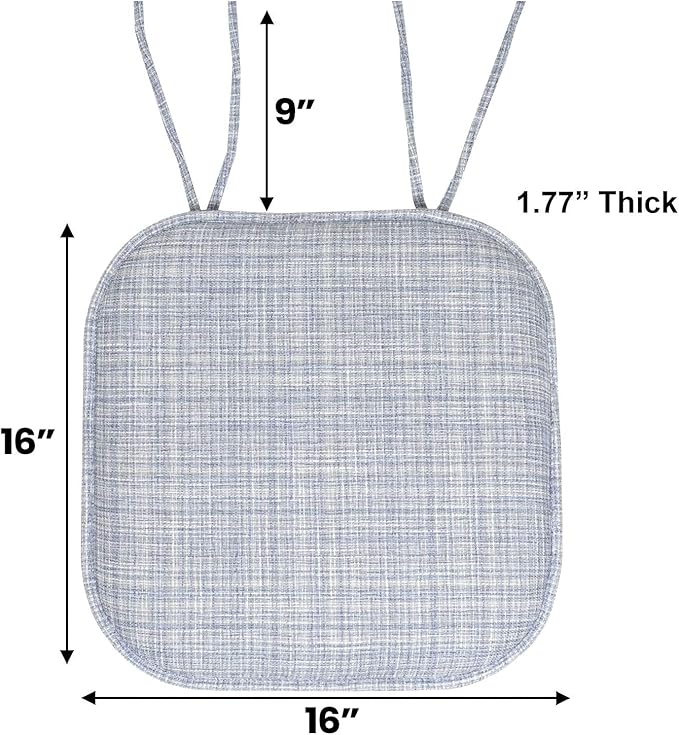 Sweet Home Collection Chair Cushion Memory Foam Pads with Ties Honeycomb Pattern Slip Non Skid Rubber Back Rounded Square 16" x 16" Seat Cover, 2 Pack, Aria Silver/Blue 6 pack
