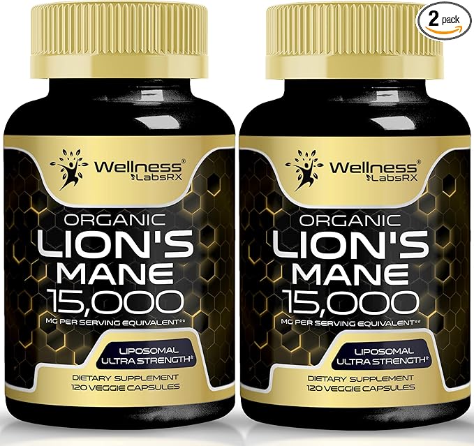 Lions Mane Supplement Capsules - 120 Count - Mushroom Supplement, Brain Supplements for Memory and Focus, Lion's Mane Mushroom Capsules - Cognitive & Immune Support, Focus Supplement - 2 Pack