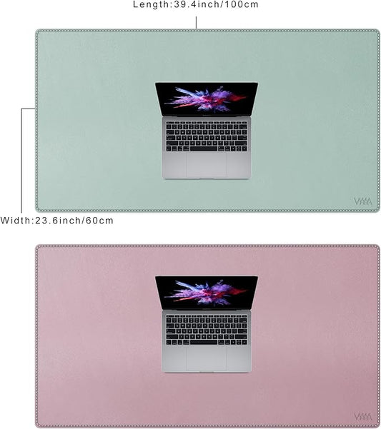 Vyaaa PU Leather Desk Mat, 39.4β x 23.6β XXL Leather Desk Pad, Waterproof Extra Large Desk Mat, Large Mouse Pad, Desk Mats on top of Desks for Home or Office (Pink & Green)