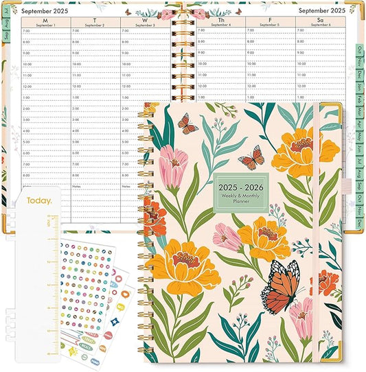 2025-2026 Appointment Book, Academic Planner 18 Months Weekly and Monthly (July 2025 - December 2026), 8.5"x11" Daily Hourly Planner 60-Minute time Slots, Spiral Calendar Schedule Book for Work School Teacher Student, Orange Floral
