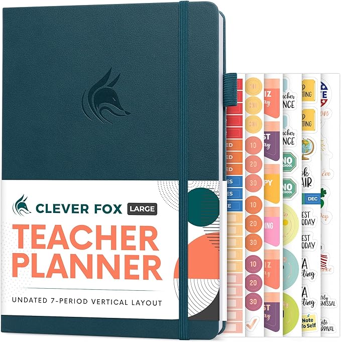Clever Fox Teacher Planner – School Year Planner with Calendars & Lesson Plans – Teacher Plan Book for Classroom & Homeschool Organization - Undated, 7x10″, Hardcover (Dark Teal)