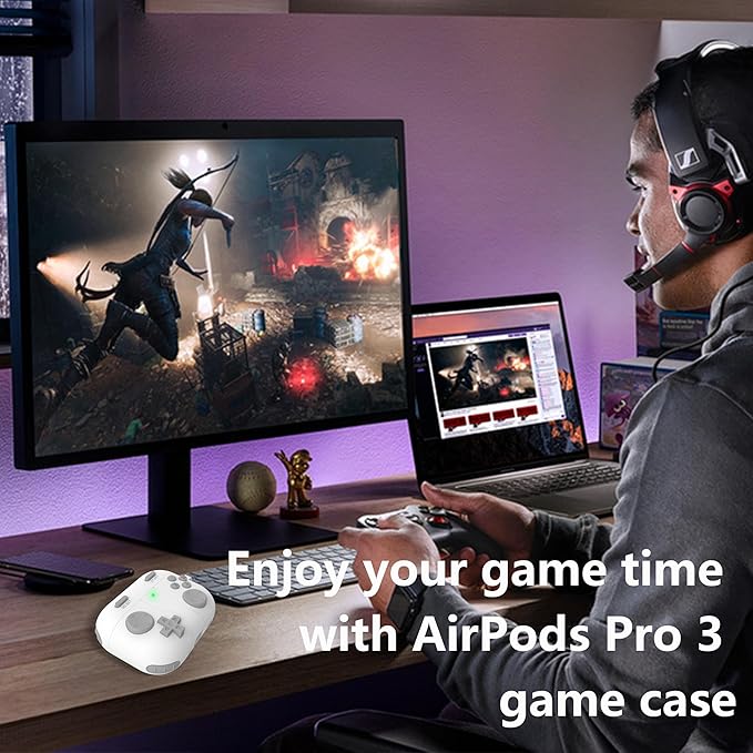 for AirPods Pro 3 Case(2025) DamonLight Game Case Shock-Proof Protective Silicone with Cleaning Pen and Keychain Accessories for Apple Airpods Pro 3rd Generation (White)