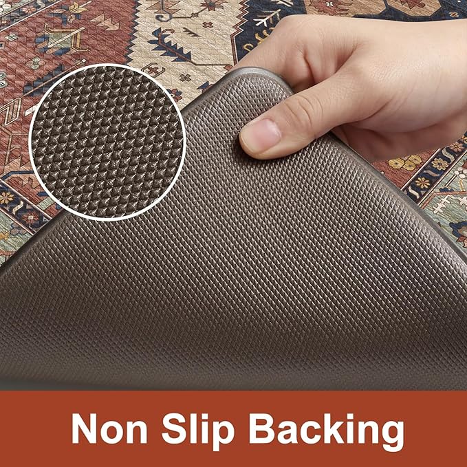 KIMODE Anti Fatigue Mat for Kitchen Floor, Boho Oriental Kitchen Rug, Non Slip Waterproof Kitchen Floor Mat, Vintage Kitchen Mat for Floor, Laundry, Office, Sink, Desk Red 20"x39"