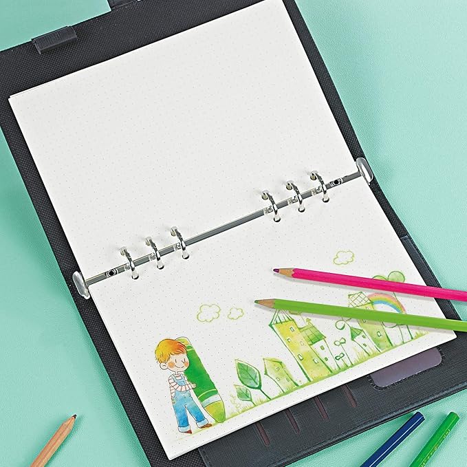 135 Sheets Planner Refill Paper Dotted Inserts Paper A5 6 Holes Binder Grid Notepaper for Filofax Bullet Journals Diary (8.26x5.59 Inch)