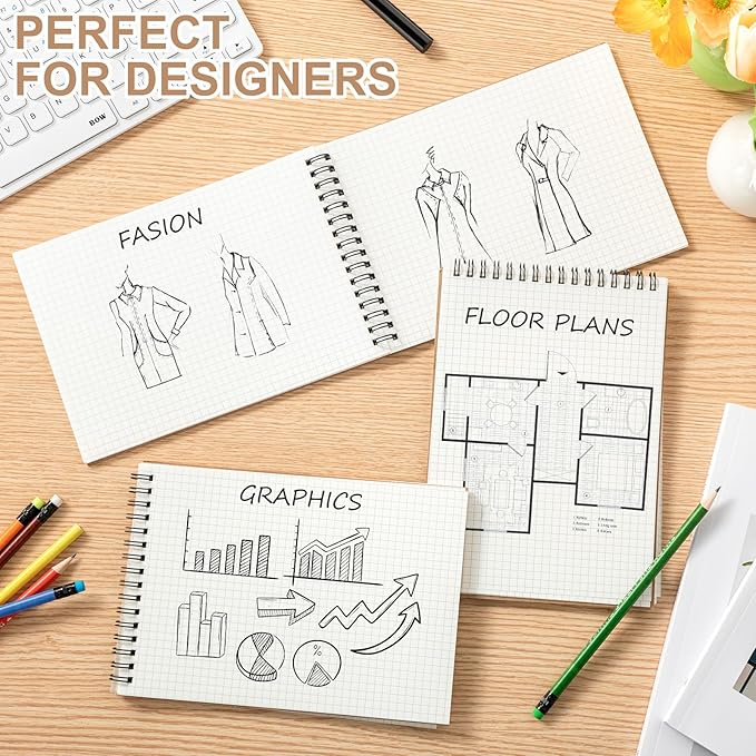 6 Pack Graph Paper Spiral Notepad A5 Top Wirebound Notepad Grid Notebook Steno Pads Memo Notebook Grid Paper 140 Pages for Writing Sketching Drawing Office Supplies (Kraft)