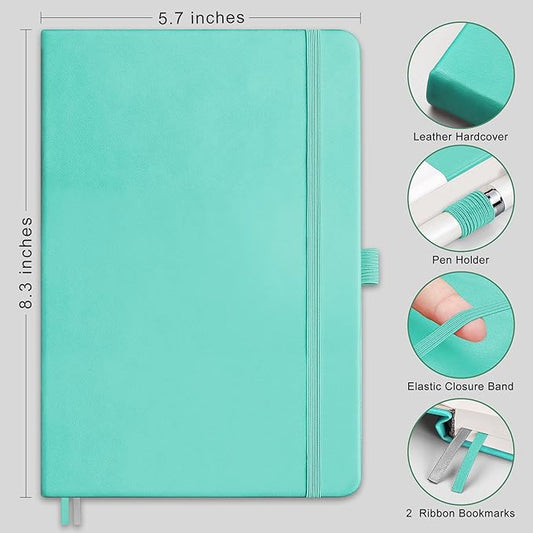 RETTACY Bullet Dotted Journal Notebook, 256 Pages, A5 Medium Size (5.7'' × 8.3''), Leather Hardcover, 120 GSM Thick Paper, for Bullet Journaling, Planning, Tracking (Mint)