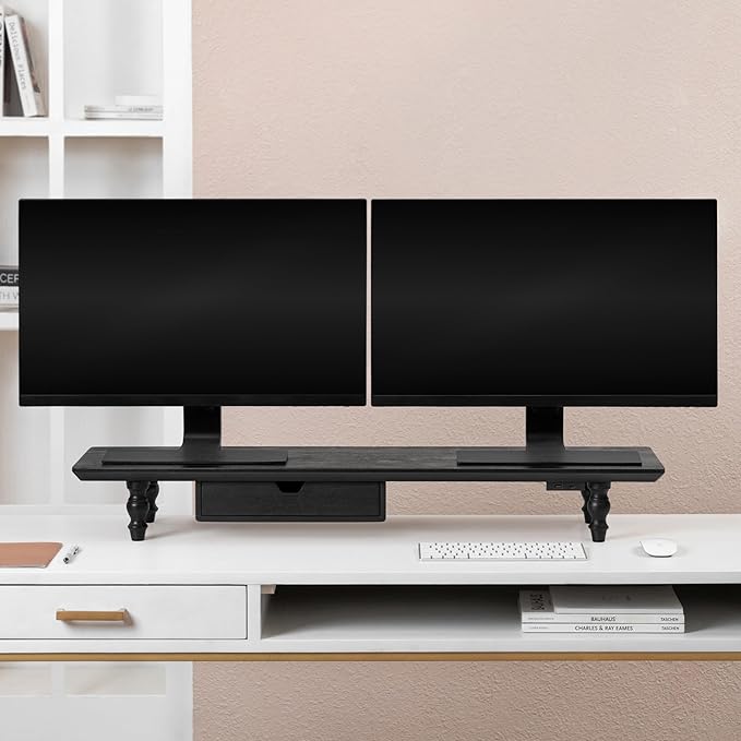 Anji Mountain Monitor Stand - Desktop Organizer & Laptop Riser, Ergonomic Monitor Riser, Space-Saving Monitor Stand for Desk, Durable Construction, Easy Assembly, Ideal for Home & Office,Black