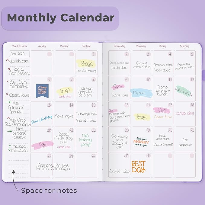 GoGirl Planner Agenda – Colorful Undated Monthly & Weekly Organizer for Women, Journal for Time Management & Productivity (Lavender)