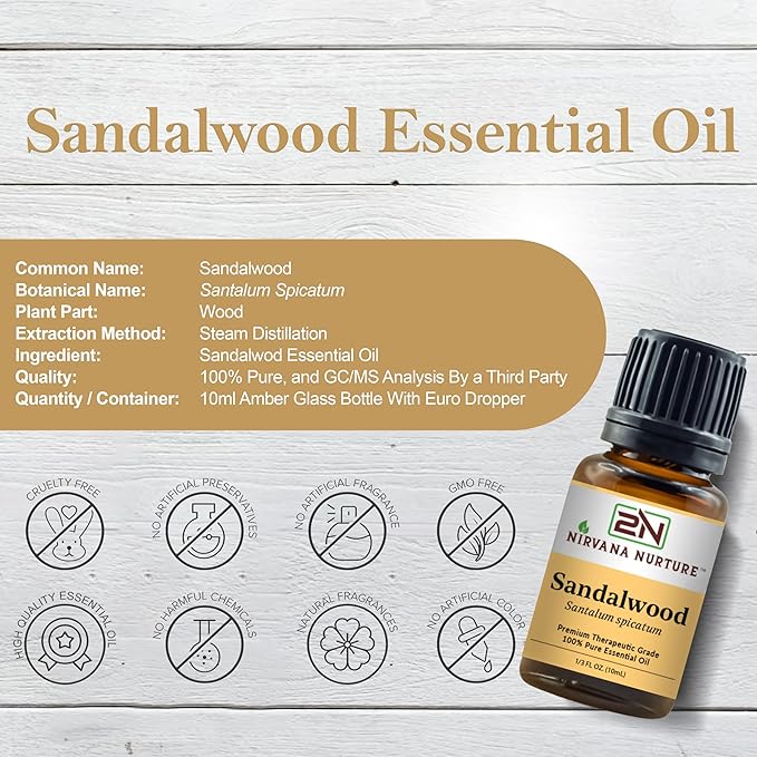 Sandalwood Essential Oil 100% Pure Premium Therapeutic Grade, Undiluted - Aromatherapy Diffuser for Calm and Relaxation, Skin Care, Hair Care