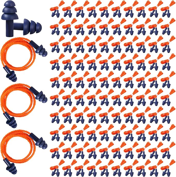 Xuhal 200 Pairs Corded Ear Plugs Silicone Earplugs with Cord Individually Wrapped Reusable Earplugs Sleep Noise Cancelling Hearing Protection for Snoring Shooting Studying Construction (Navy Blue)