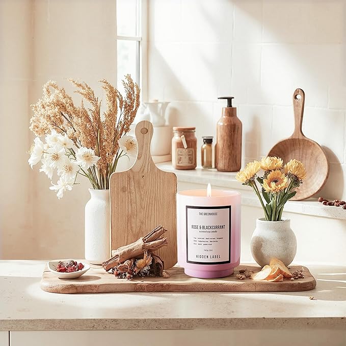 Hidden Label Rose & Blackcurrant Soy Candles, 12oz/75-Hour Burn Time, 100% Natural Soy Wax, Aromatherapy Candle for Stress Relief, Meditation, Yoga & Relaxation