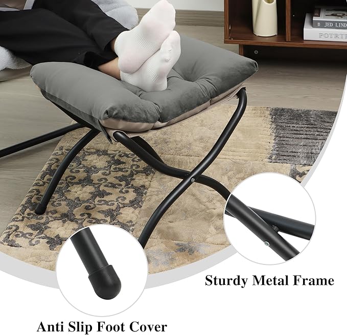 15"(H) Folding Ottoman, Foldable Footrest Stool, Portable Small Foot Stool for Couch, Collapsible Foot Rest Ottoman for Sofa, Accent Padded Ottomans for Living Room, Bedroom, Dark Grey