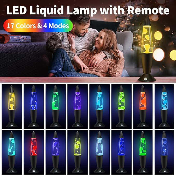 16" Liquid Motion Lamp LED Relaxing Night Light with Black Base 17 Color Changing Motion Lamp with Remote Clear Liquid and White Wax Motion Lamp for Home Decor Gifts Kids