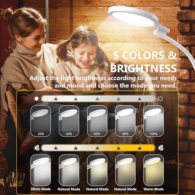 Light Therapy Lamp,10000 Lux UV-Free Sun Lamp, 5 Colors & 5 Brightness Levels Desk Therapy Lamp with Flexible Gooseneck & Remote & Touch Control