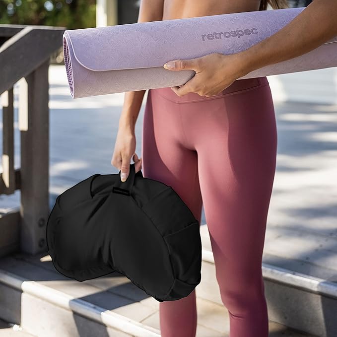 Retrospec Sedona Zafu Meditation Cushion Filled w/Buckwheat Hulls - Yoga Pillow for Meditation Practices - Machine Washable 100% Cotton Cover & Durable Carry Handle, Crescent, Black