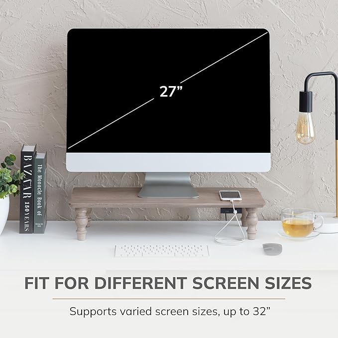 Anji Mountain Monitor Stand - Desktop Organizer & Laptop Riser, Ergonomic Monitor Riser, Space-Saving Monitor Stand for Desk, Durable Construction, Easy Assembly, Ideal for Home & Office,Biscotti