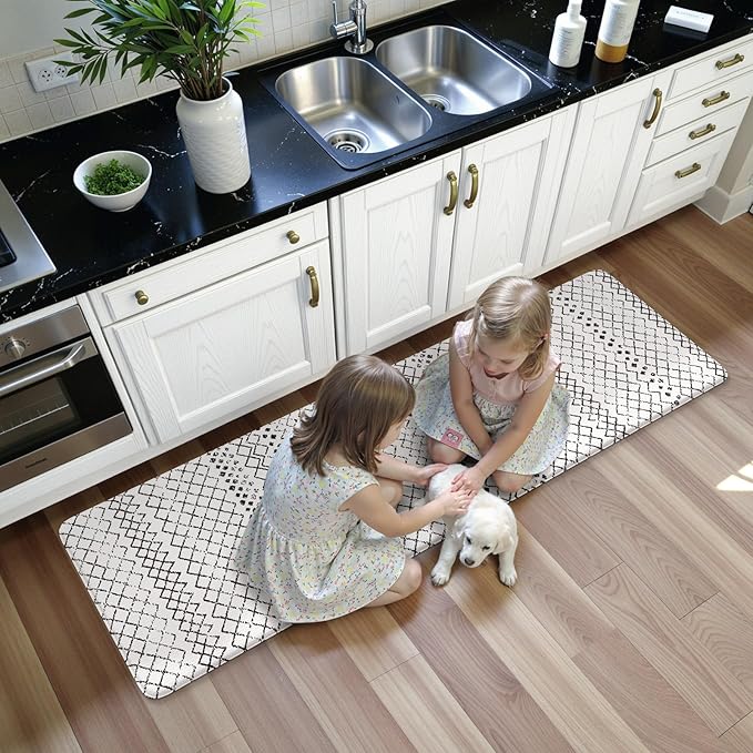 KIMODE Anti Fatigue Kitchen Mat for Floor, 20"x71" Farmhouse Kitchen Rug, Non Slip Waterproof Kitchen Floor Mat, Cushioned Standing Mat for Front of Sink Laundry Desk Bedroom Black and White