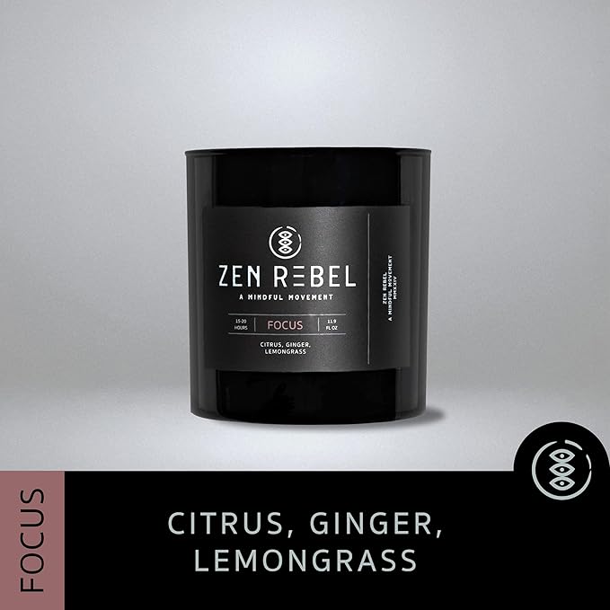 Aromatherapy Candle Focus - Daytime Citrus Blend with Ginger and Lemongrass - Natural Soy Candle for Productivity and Relaxation, Gift Candles for Men and Women