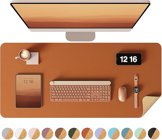YSAGi Double-Sided Desk Pad, 31.5"x15.7" Leather Desk Mat, Eco Cork Desk Pad Protector,Large Mouse Pad,Waterproof Desk Blotter for Office/Home (Brown/Cork)